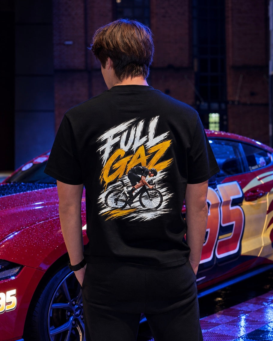 FULL GAZ - czarna koszulka streetwear heavy weight.